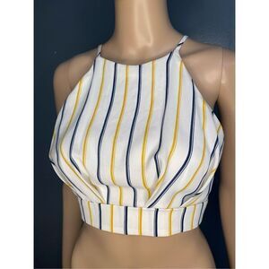 Soprano Halter Crop Top Striped Summer Spaghetti Strap Tie Back Women’s Sz Small